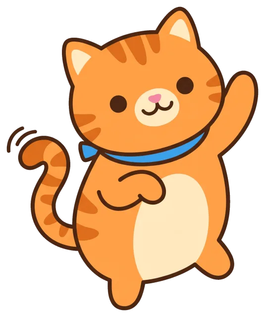 Cute orange cat waving with blue collar