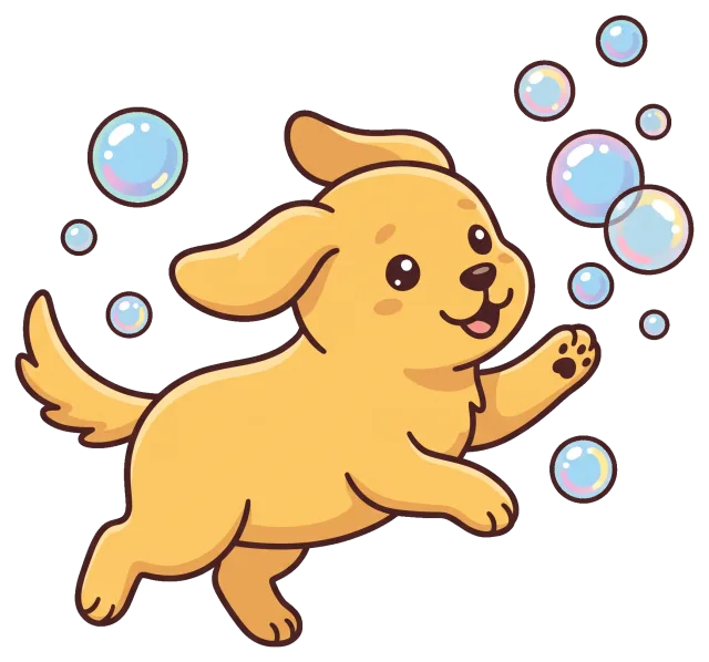Cute playful puppy chasing bubbles
