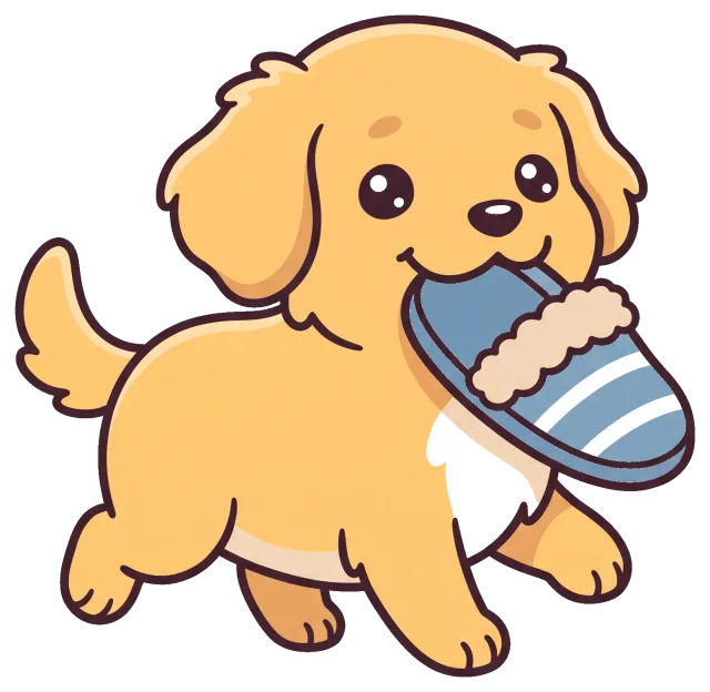 Cute puppy carrying a slipper in its mouth