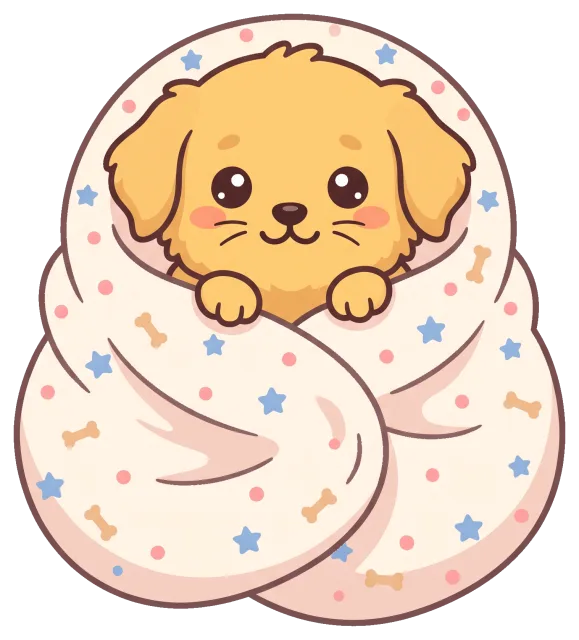 Cute puppy wrapped in a cozy patterned blanket