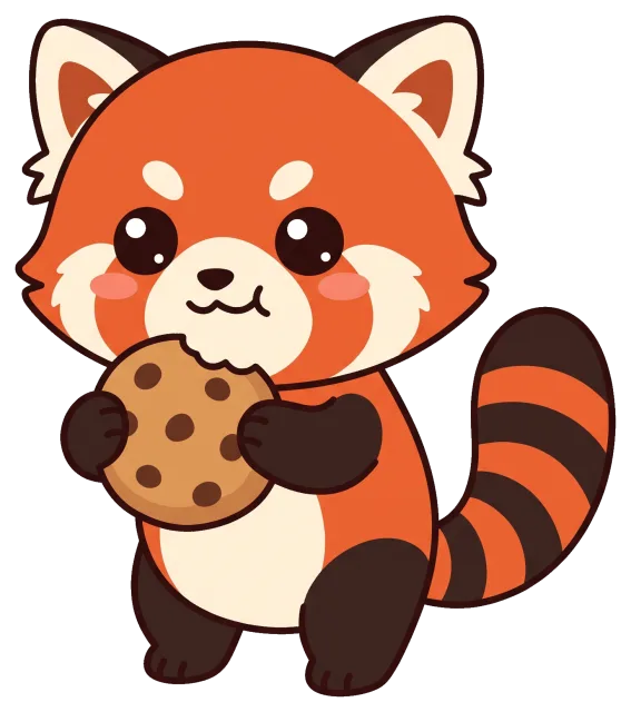 Cute red panda holding a chocolate chip cookie