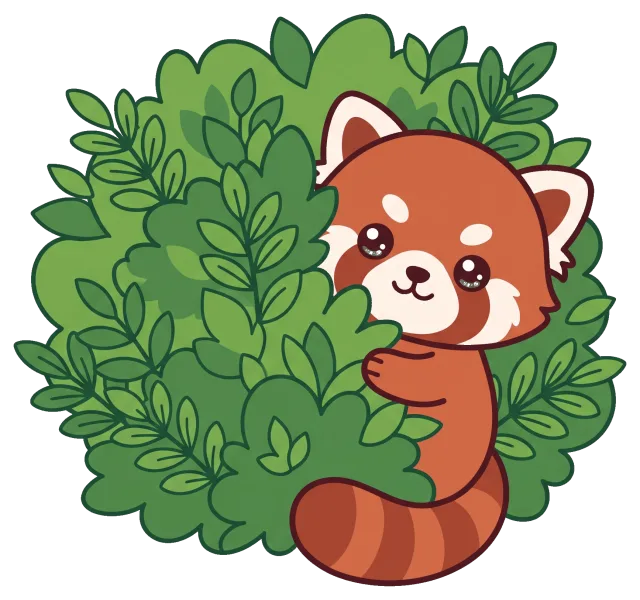 Cute red panda hugging green leafy bush