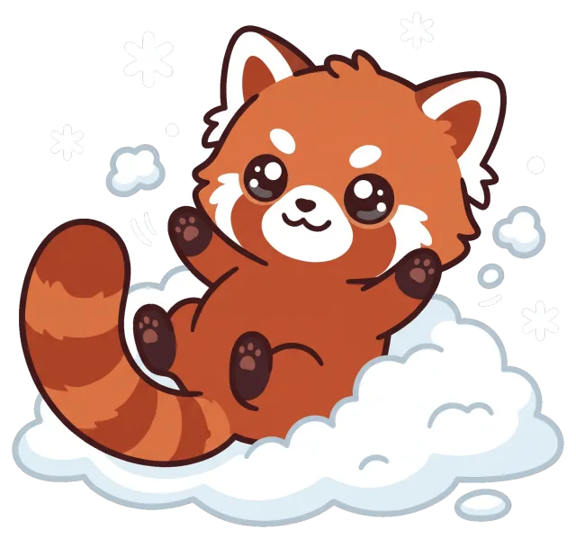 Cute red panda playing in the snow with snowflakes