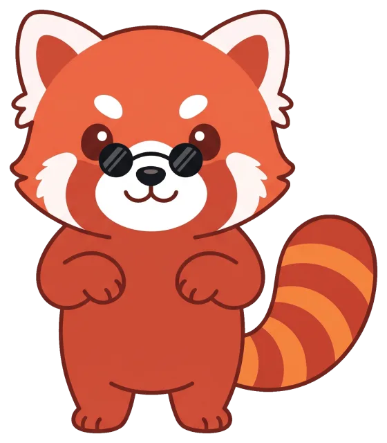 Cute red panda wearing round sunglasses
