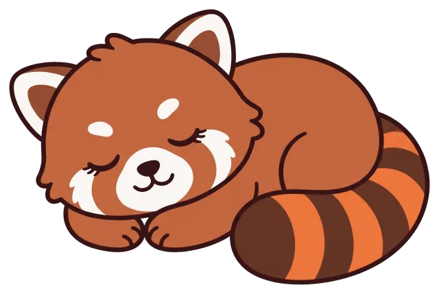 Cute sleeping red panda curled up with eyes closed