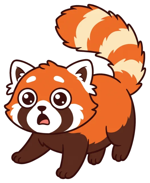 Cute surprised red panda with bushy striped tail