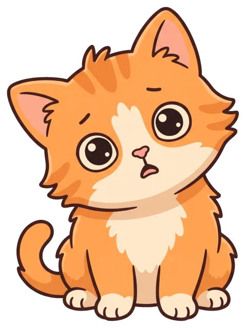Cute worried orange cat with big eyes sitting