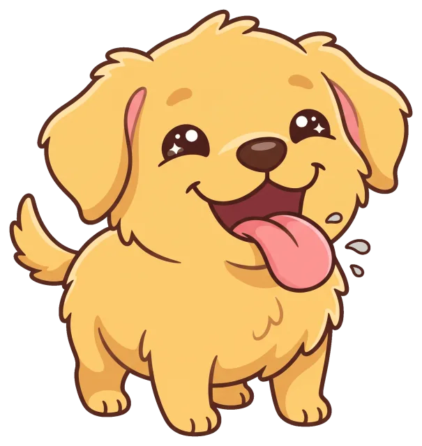 Happy cartoon golden retriever puppy with tongue out