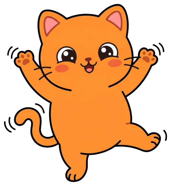 Happy orange cat dancing with raised paws