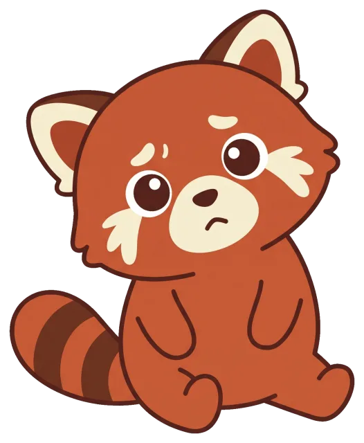 Sad cartoon red panda sitting with worried expression