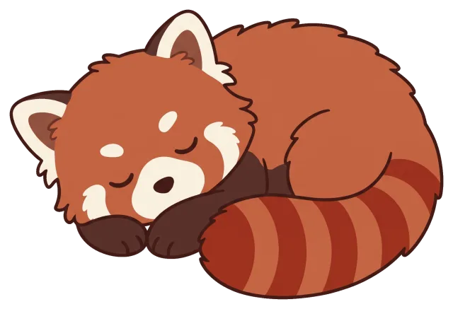 Sleeping red panda curled up with closed eyes
