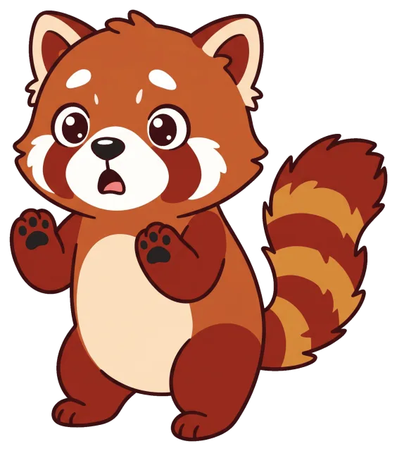 Surprised cartoon red panda standing with raised paws