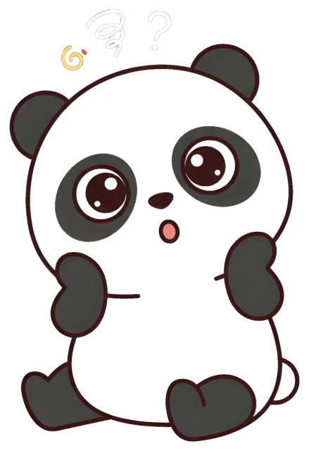 Confused cartoon panda with question marks