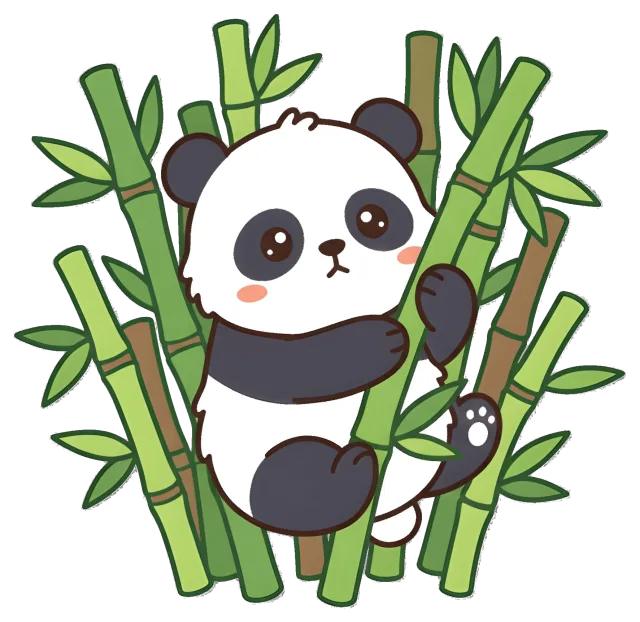 Cute cartoon panda hugging bamboo stalks