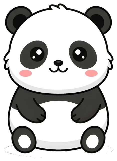 Cute cartoon panda with rosy cheeks sitting