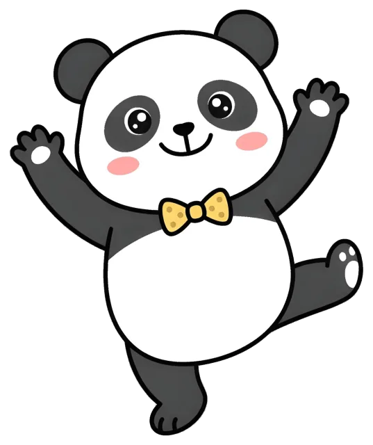 Cute happy panda wearing a yellow bow tie