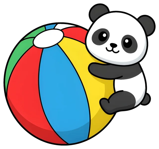 Cute panda hugging a colorful beach ball
