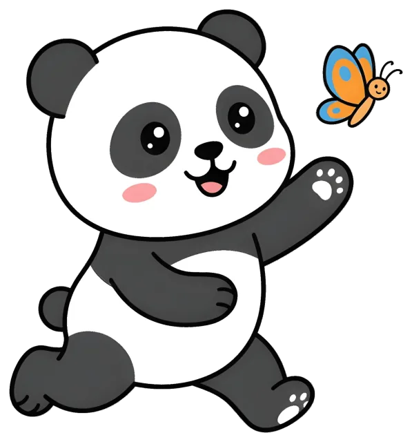 Cute panda playing with a colorful butterfly