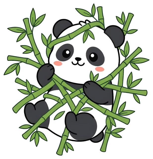 Cute panda surrounded by bamboo stalks