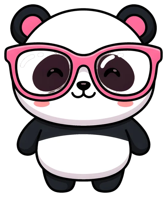 Cute panda wearing oversized pink glasses