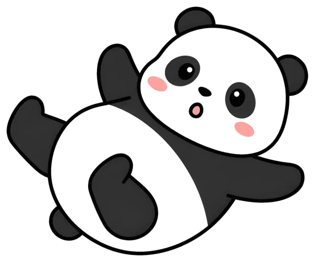 Cute surprised cartoon panda lying on its back