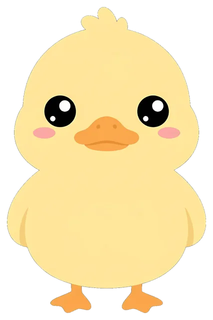 Cute cartoon baby chick with big eyes and blush