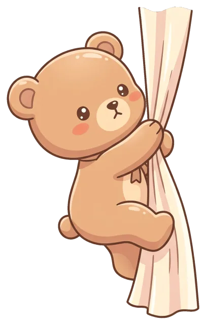 Cute cartoon bear climbing a curtain