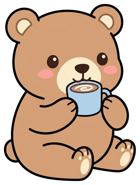 Cute cartoon bear holding a cup of hot chocolate