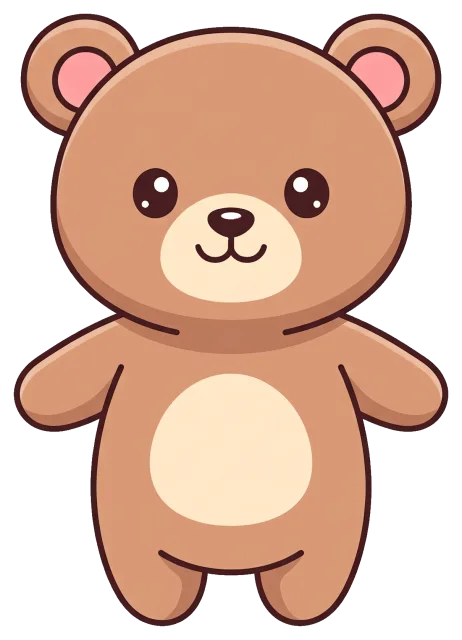 Cute cartoon brown teddy bear with round belly