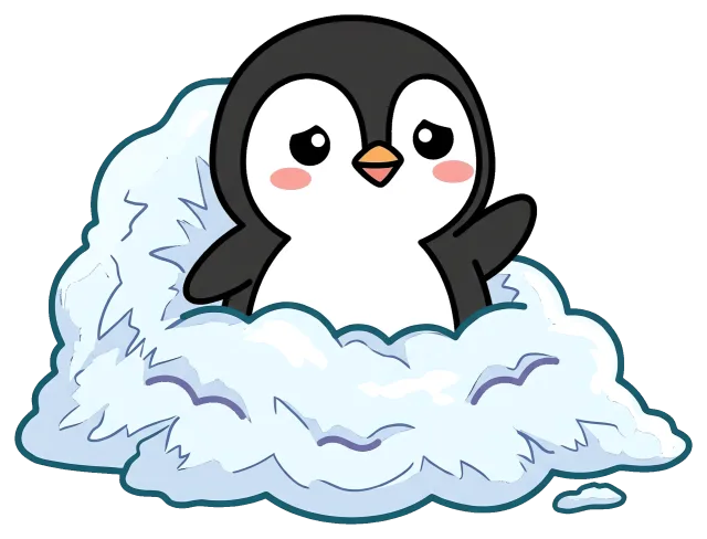Cute cartoon penguin sitting in snow