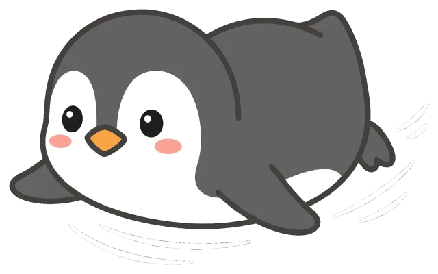 Cute cartoon penguin sliding on belly