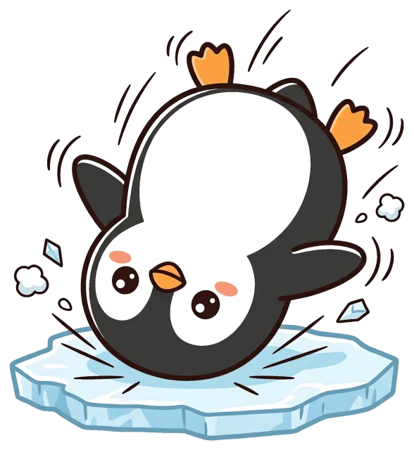 Cute cartoon penguin slipping on ice