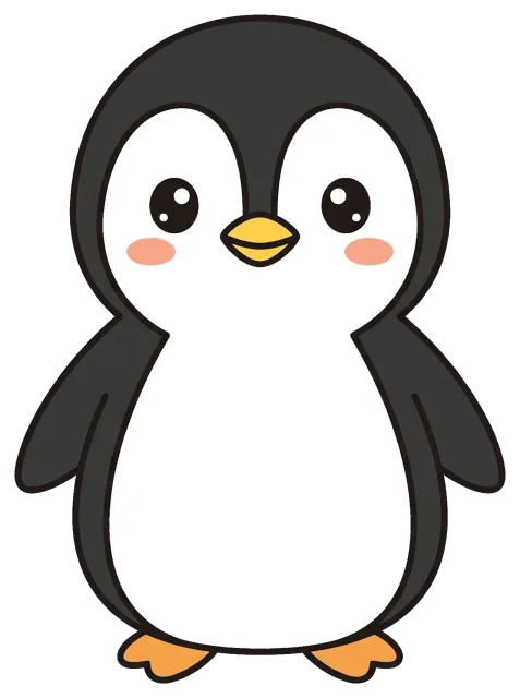 Cute cartoon penguin with big eyes and rosy cheeks