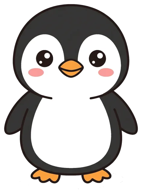 Cute cartoon penguin with rosy cheeks
