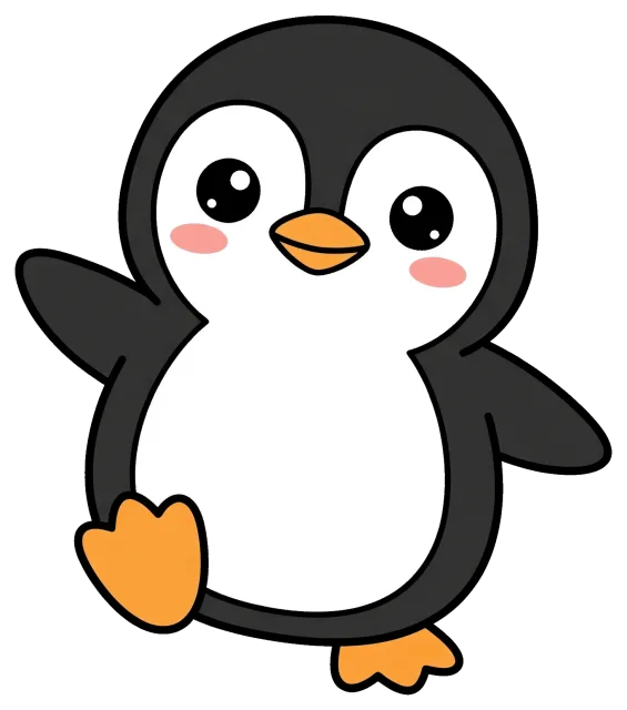 Cute cartoon penguin with rosy cheeks waving