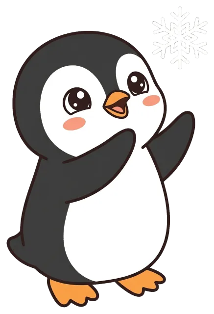 Cute cartoon penguin with snowflake