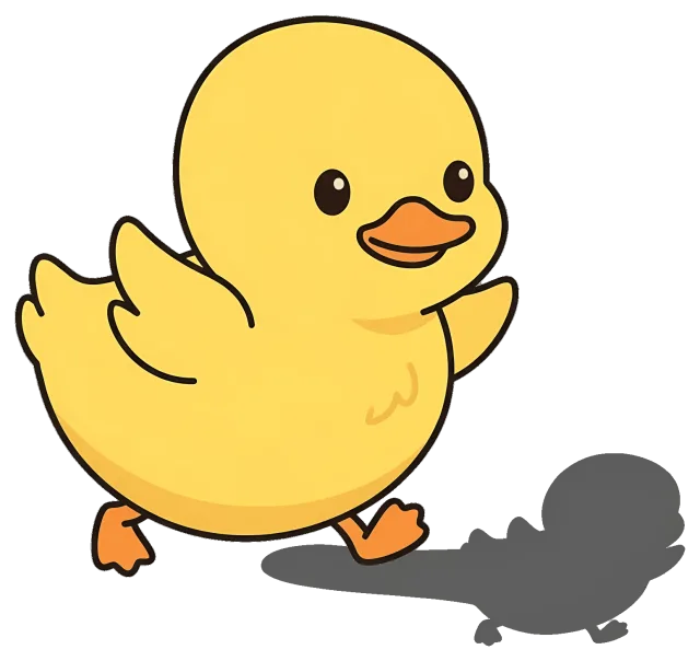 Cute cartoon yellow duck walking happily