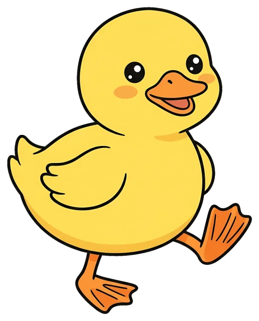 Cute cartoon yellow duck walking happily