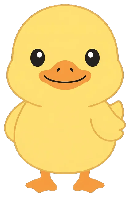 Cute cartoon yellow duck with orange beak and feet
