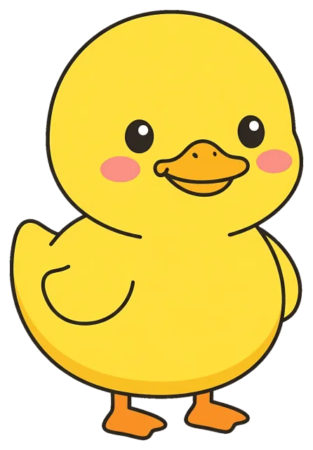 Cute cartoon yellow duck with rosy cheeks