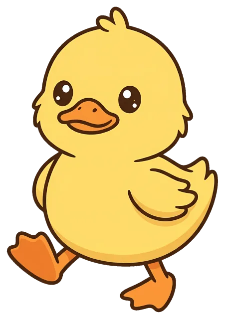 Cute cartoon yellow duckling walking