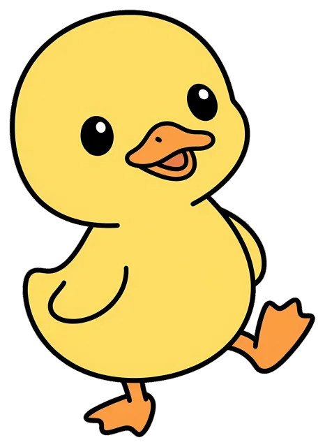 cute cartoon yellow duckling walking happily