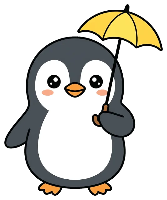 Cute penguin holding a yellow umbrella