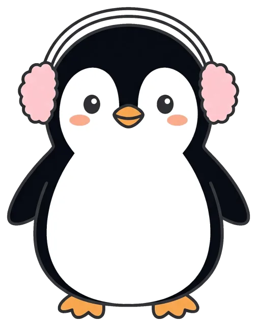 Cute penguin wearing pink earmuffs
