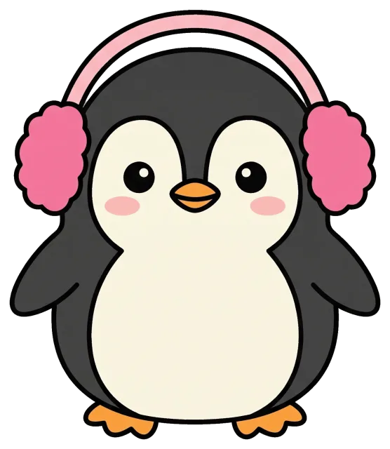 Cute penguin wearing pink earmuffs
