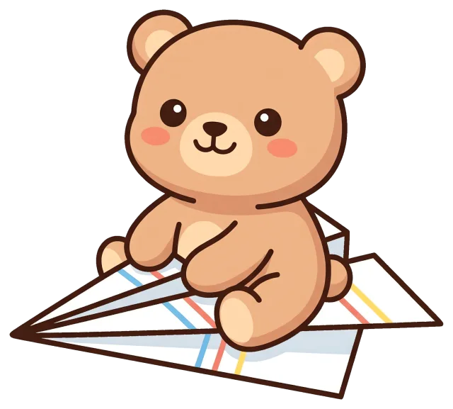Cute teddy bear sitting on a paper airplane