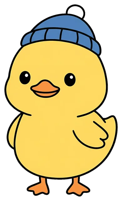 Cute yellow chick wearing blue winter hat