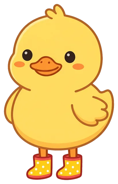 Cute yellow chick wearing yellow rain boots