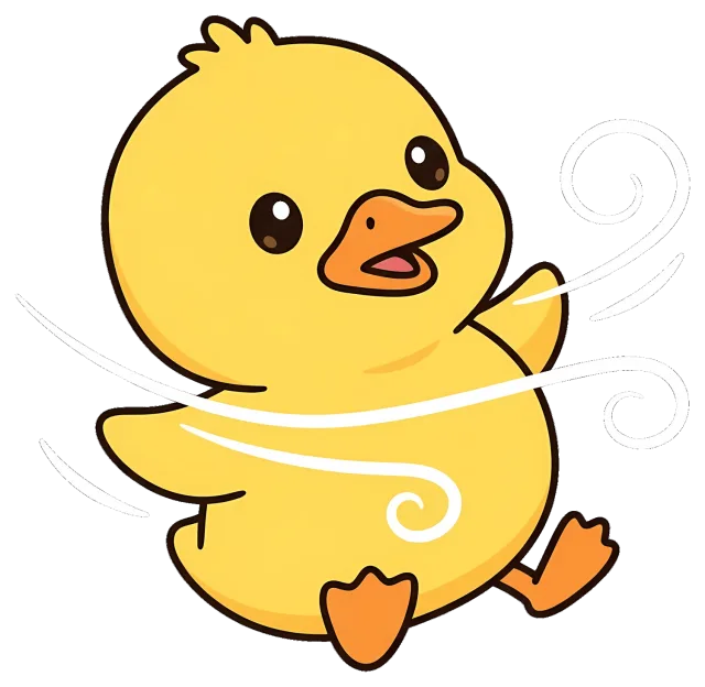Cute yellow duckling blown by wind with swirls