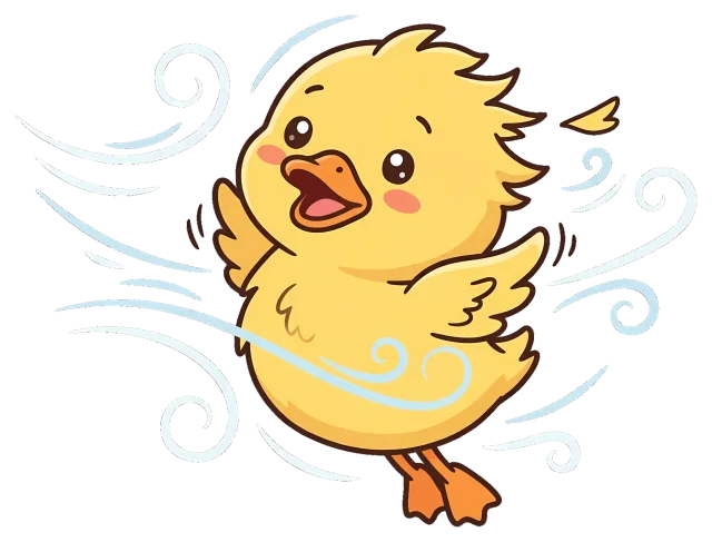 Happy yellow chick fluttering in the wind